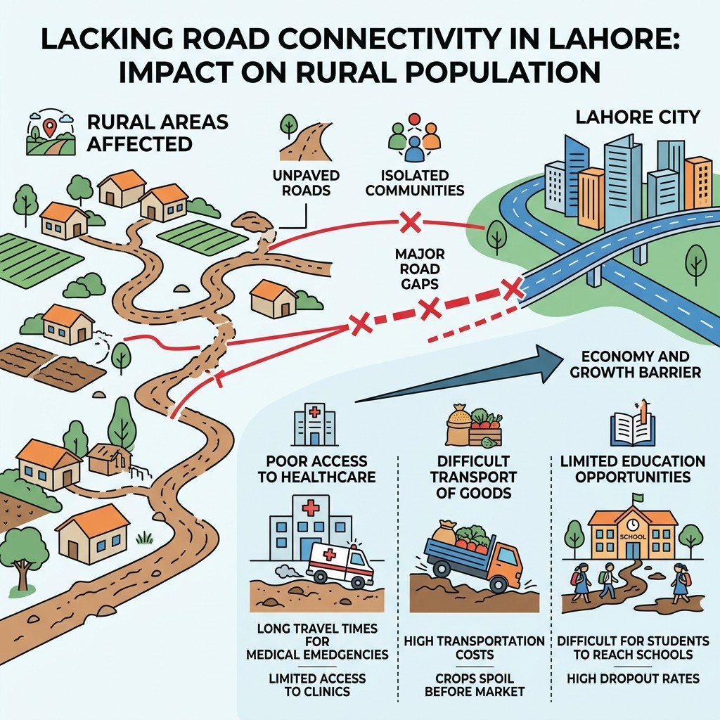 Lacking Road Connectivity in Lahore Division — rural population mainly affected